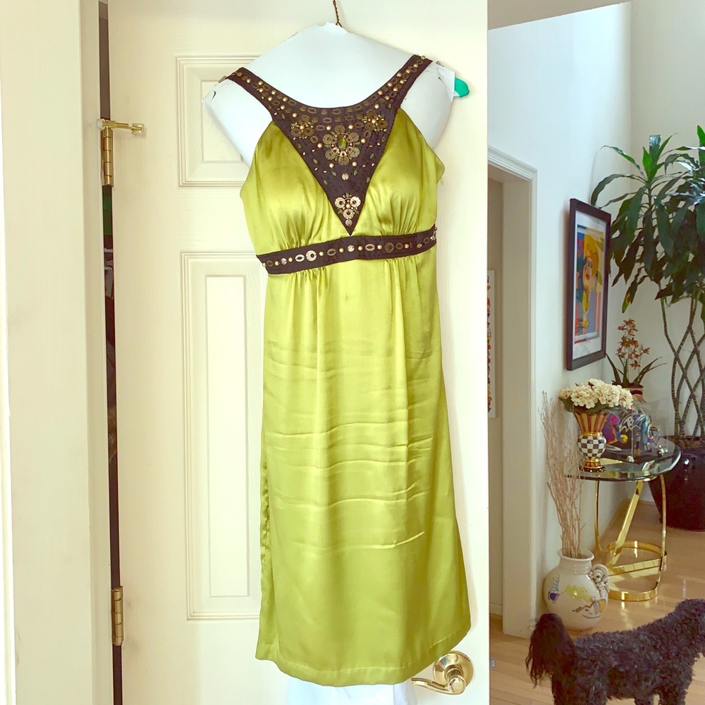 Gorgeous Sue Wong green silk cocktail dress